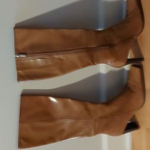 Nine West Women's Caramel Leather, Square Toe, Over-Calf Boots, Size 7.5M